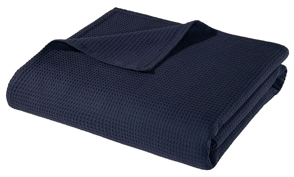 Kissen und Decken Set aus Waffelpiqué 100% Baumwolle Blau