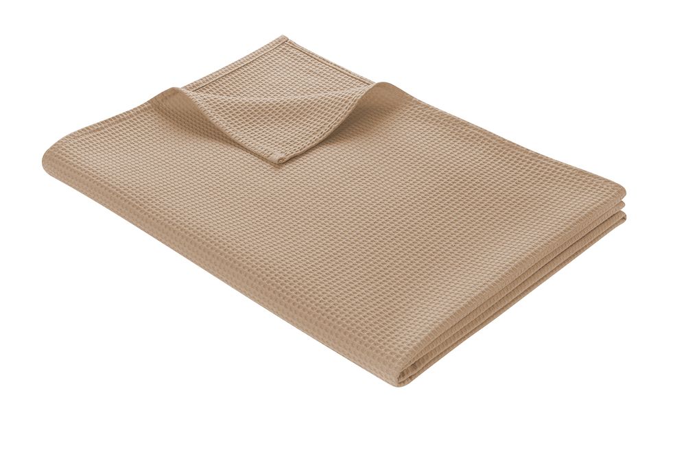 Leichte Decke aus Waffelpiqué 100% Baumwolle Taupe Single