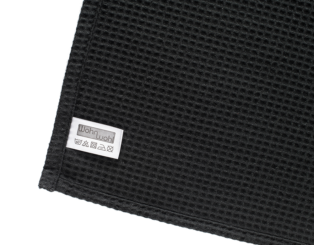 Leichte Decke aus Waffelpiqué 100% Baumwolle Schwarz Single