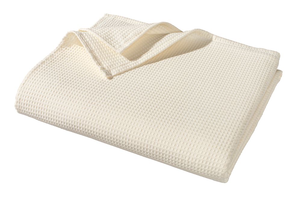 Kissen und Decken Set aus Waffelpiqué 100% Baumwolle Creme