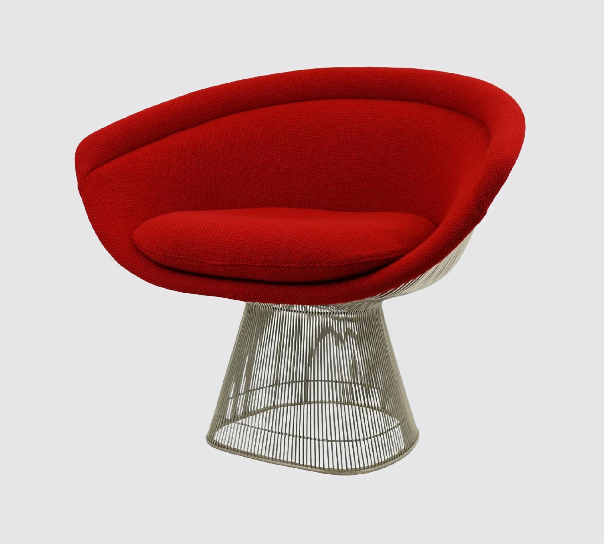 Platner Lounge Chair aus Stahl Bezug Rot