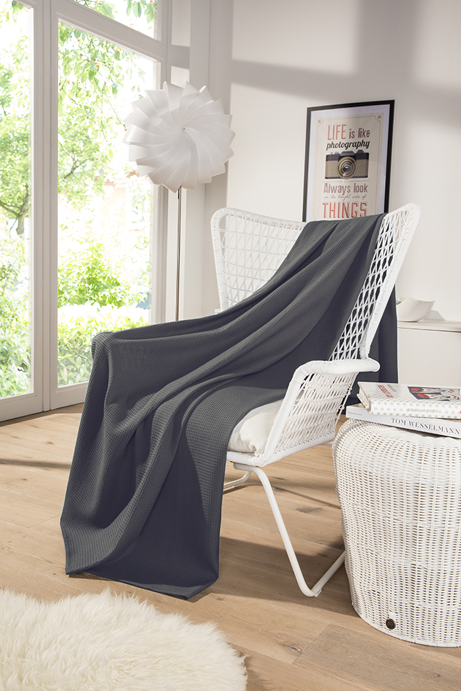 Leichte Decke aus Waffelpiqué 100% Baumwolle Grau Single