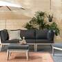 Indoor-Outdoor Loungehocker aus Akazienholz, Sitzkissen Grau 0