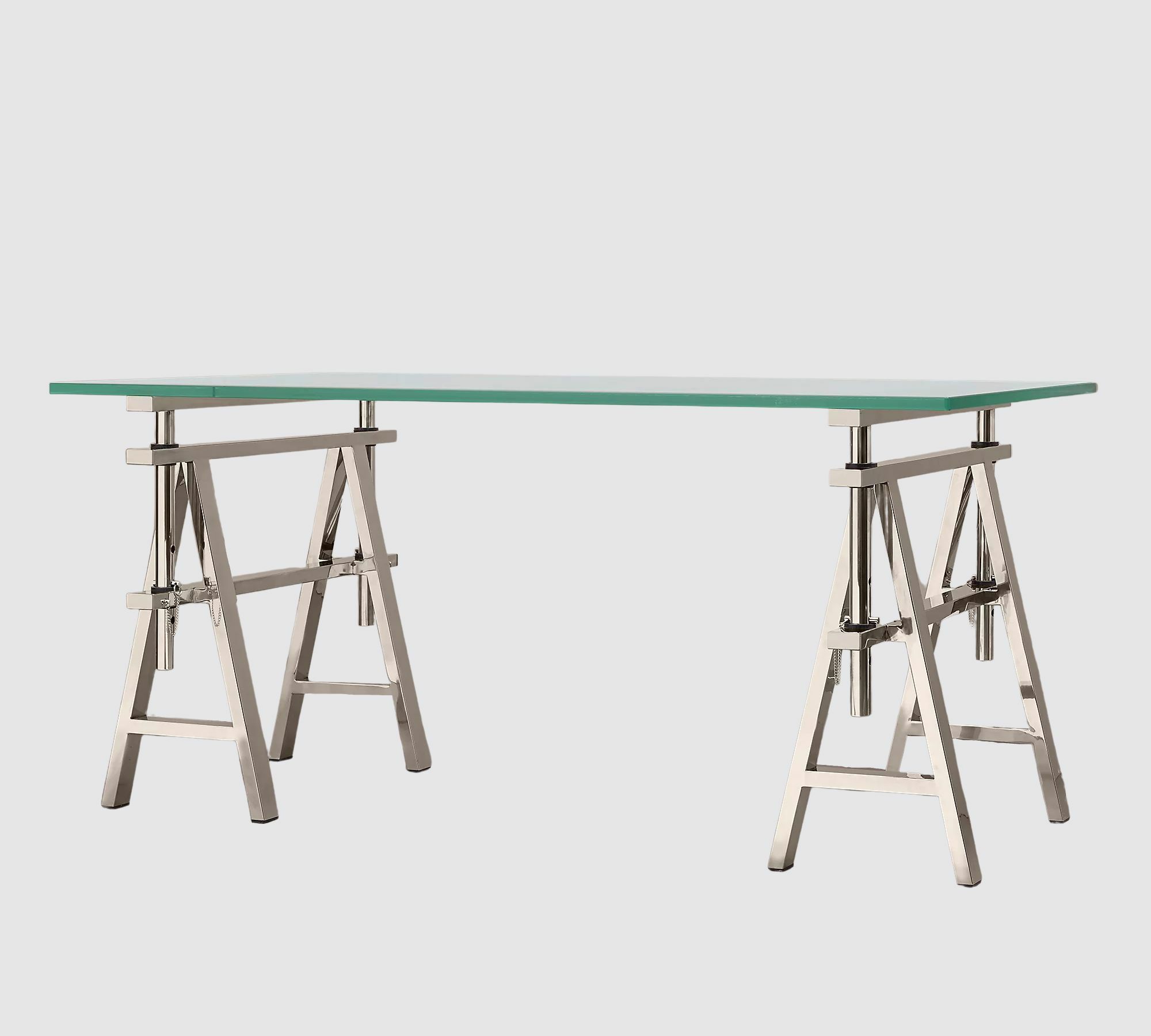 Industrial Sawhorse Schreibtisch aus Glas und Stahl 0
