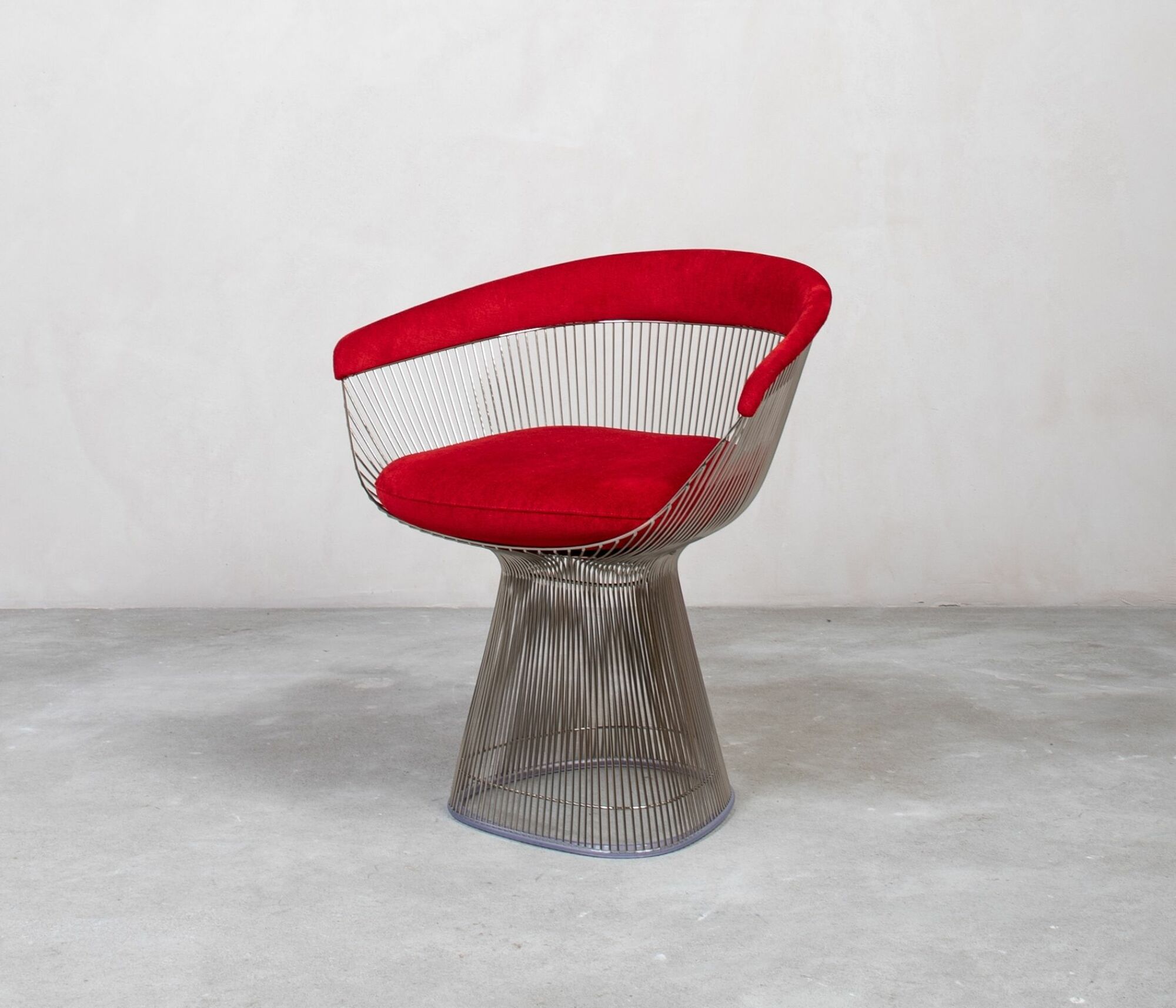 Knoll Platner Arm Chair aus Metall mit rotem Kissen 2