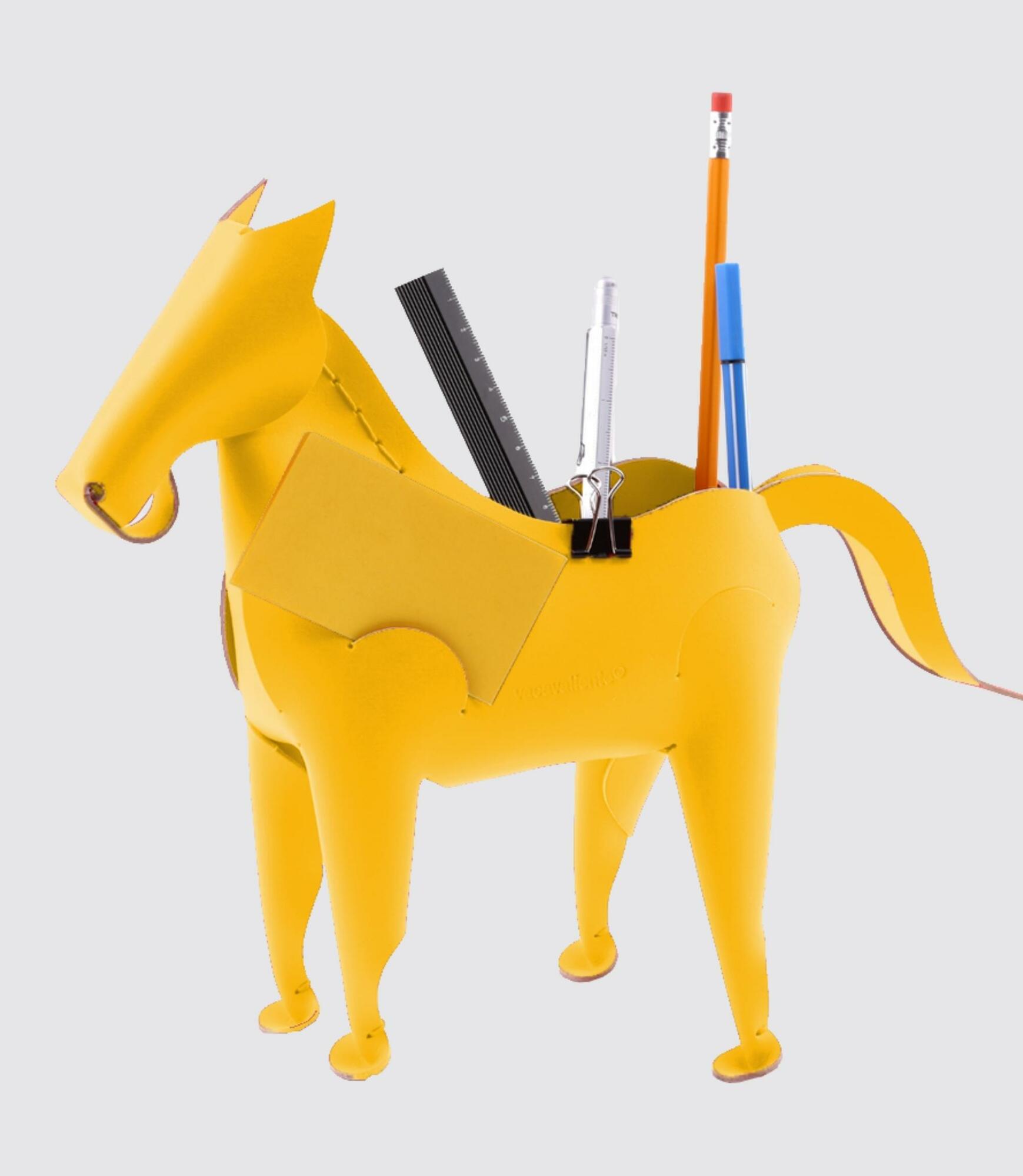Pferd Schreibtischhelfer aus 100% Recyceltem Leder Gelb 0
